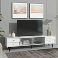 thumbnail image 2 of Euroco TV Stand for TVs up to 70" Media Console with Sliding Glass Doors, Wood TV Cabinet with Golden Metal Handles, White, 2 of 8