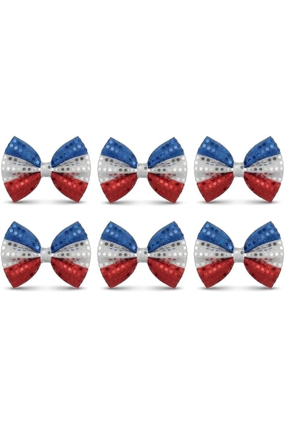Patriotic Bow Tie Sequin Red, White and Blue Pre-Tied 4th of July Party Costume Accessory Pkg/6