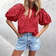 thumbnail image 2 of Women's Casual Fashion Stand-Up Collar Short Half Sleeve Casual T-shirt Blouse Top, Vintage Solid Color with Hollow Button Detail, Stylish and Comfortable for Everyday Wear, 2 of 6