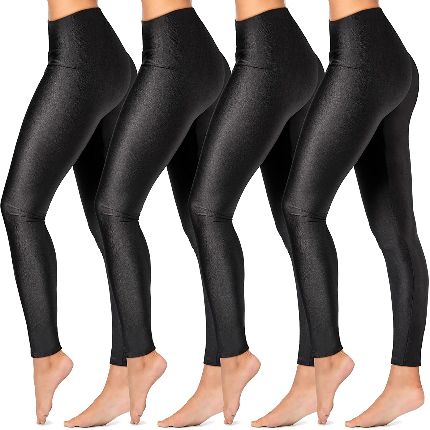Durhf 4 Pairs Shiny Leggings High Waisted Sports Leggings Tummy Control Yoga Tights Running Workout Pants For Women