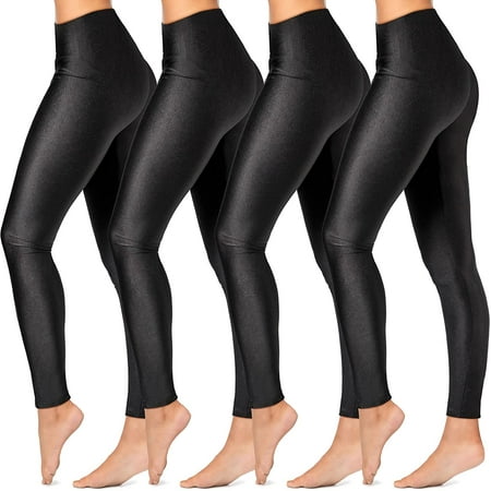 4 Pairs Shiny Leggings High Waisted Sports Leggings Tummy Control Yoga  Tights Running Workout Pants for Women 