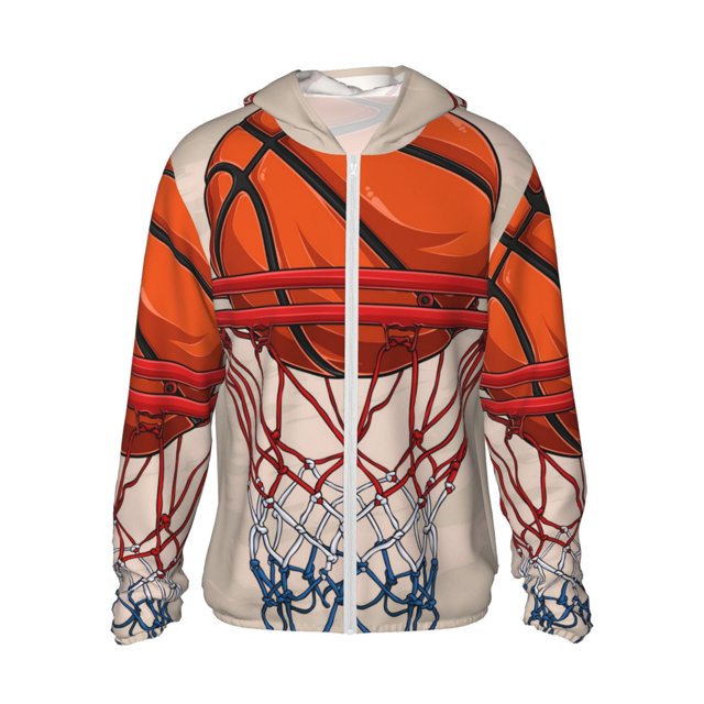 Fotbe Basketball Shot Chaqueta con Protección Solar UPF 50+ para Hombre y Mujer, Camisa con Capucha y Bolsillos-X-Large