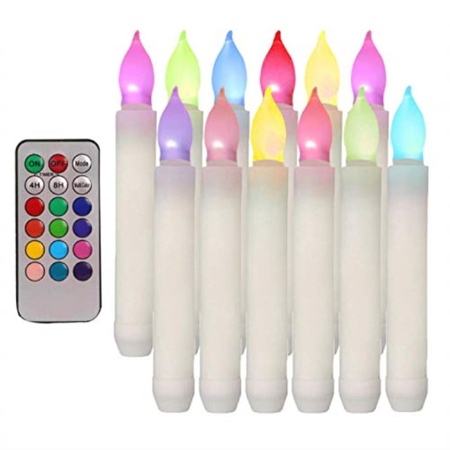 houdlee set of 12 flameless taper candles with remote timer flickering color changing candles