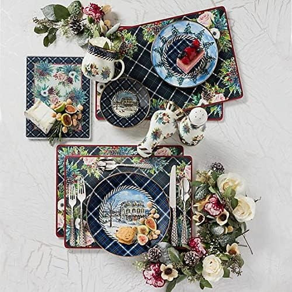 Mackenzie Childs, Highbanks Holiday Christmas Small Tempered Glass Cutting / Cheese Board, 10" x 8"