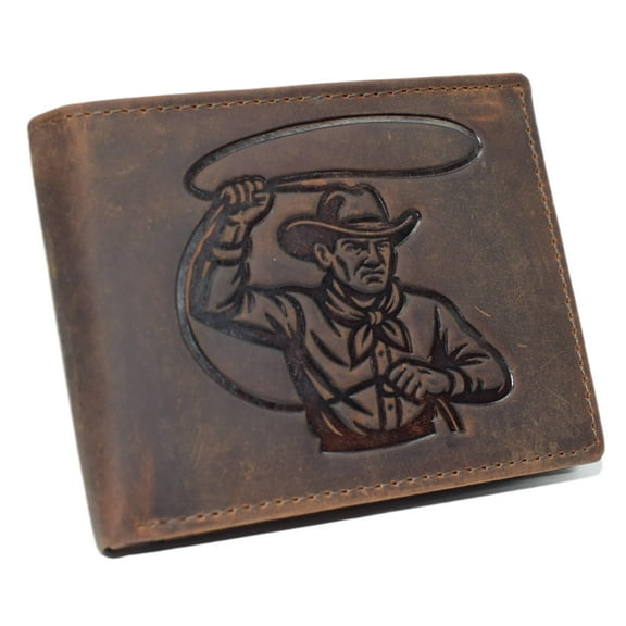 MARSHAL Cowboy Lasso Wallet for Men Western Bifold RFID Blocking Distressed Leather Western Wallet Brown
