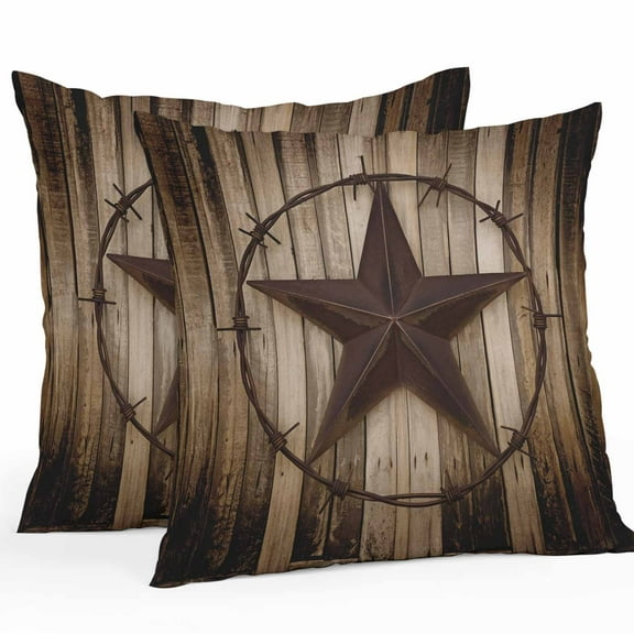Outdoor Waterproof Pillow Covers Western Star Farm Retro Wood Board Decorative Throw Pillow Protectors for Patio Sofa Garden Couch,18x18in 2 Pack