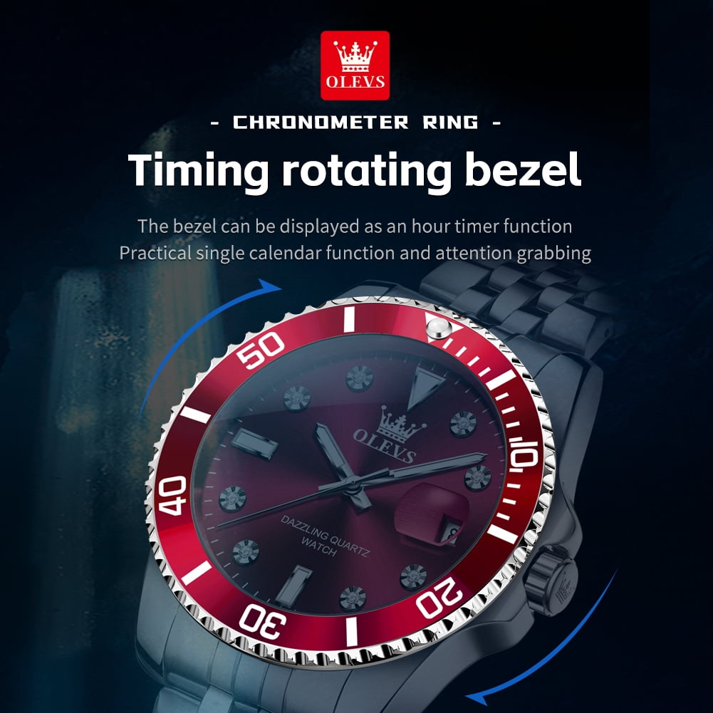 Red Large Face Luxury Watches OLEVS Watch For Men Stainless