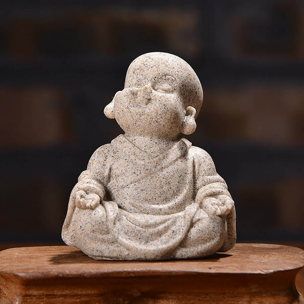Fiudx Buda de Arenisca de Arena Blanca, Maitreya Sonriente, Artesanía de Resina, Decoración Relajante para Oficina, Figura para Aliviar El Estrés, Regalo Espiritual para La Familia, para Escritorio o