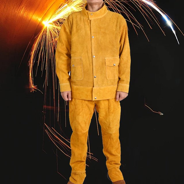 Chaqueta de soldadura de cuero , traje de pantalones, equipo de protección antiescaldaduras, ropa de soldador XL