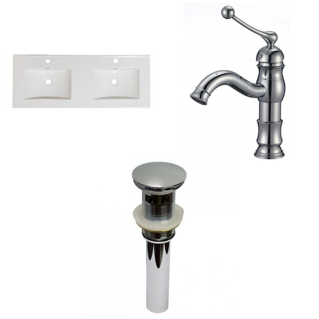 American Imaginations 48-in. W 1 Hole Ceramic Top Set In White Color - Overflow Drain Incl. AI-32653