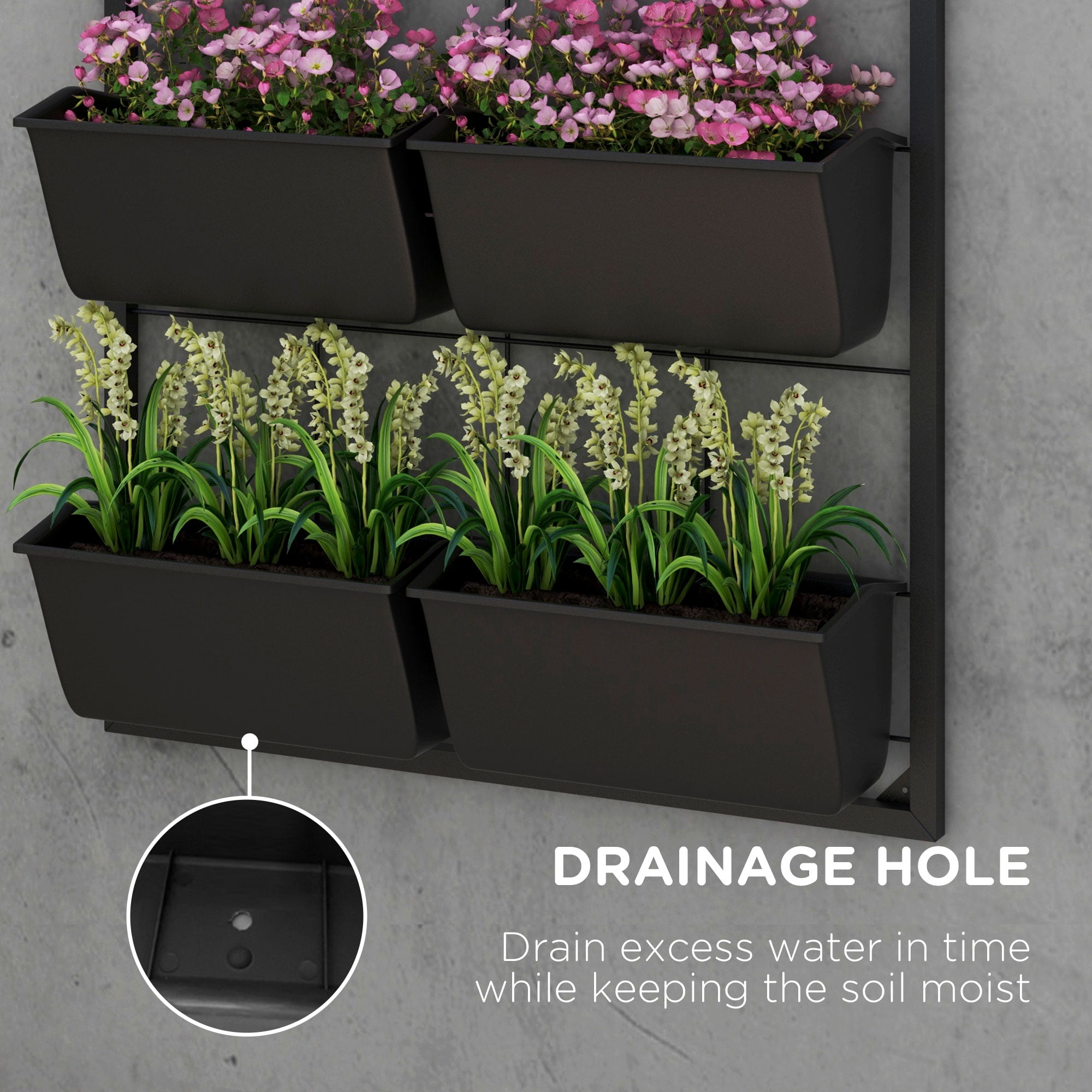 Outsunny 3-Tier Wall Planter with 6 Pots for Indoor and Outdoor, Black
