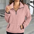 thumbnail image 2 of Womens Quarter Zip Pullover Sherpa Fleece Sweatshirt Oversized Zip Up Half Zip Seater Cozy Fuzzy Outerwear Pocket, 2 of 6