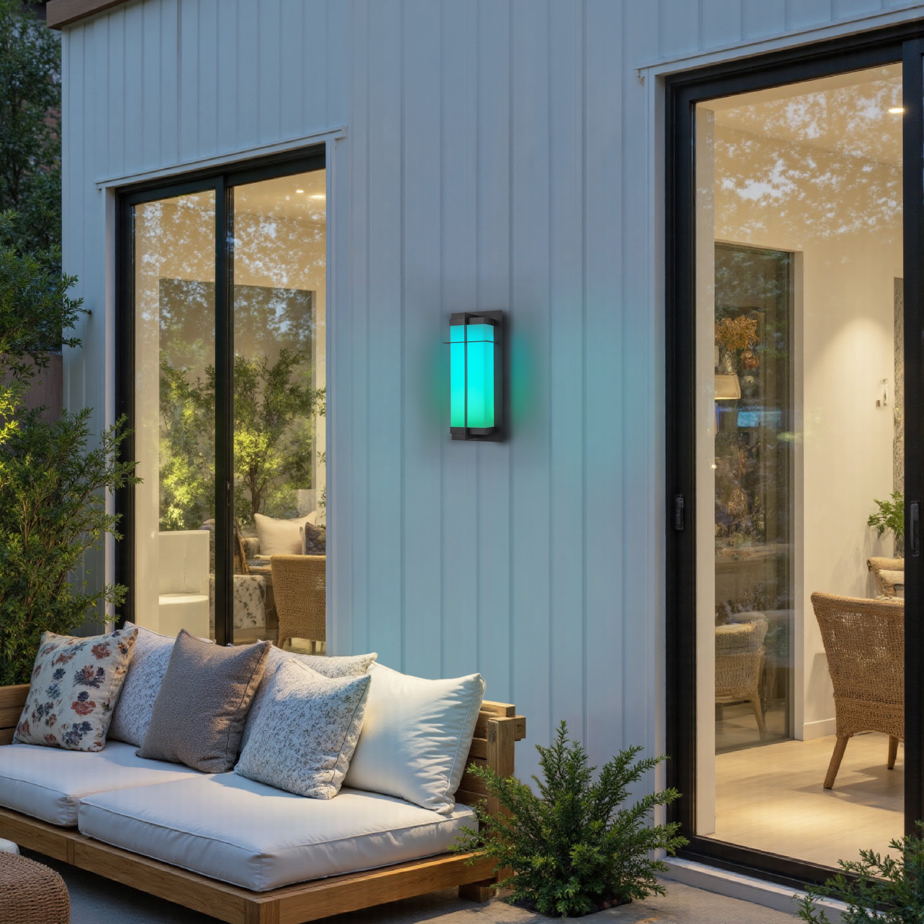 C Cattleya 15in Matte Black RGB Outdoor Wall Sconce Light with Acrylic Shade