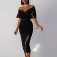 thumbnail image 4 of YFPWM Tropical Dresses for Women Hide Belly Dress Wrap Dress Plus Size Dress Corset Dress Mini Dress Linen Dress Long Sleeve Solid Retro Draw Back One Shoulder Dress, 4 of 9