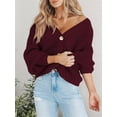 thumbnail image 2 of Women'S Chunky Knit Open Front Sweater Long Sleeve Button Loose Short Cardigan Outerwear Coats  Red L, 2 of 4