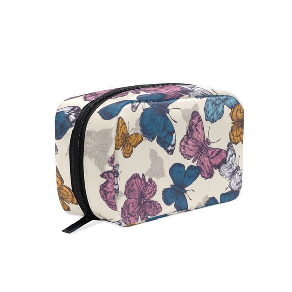 6.5x2.5x4 In Printed Makeup Bag Organizer with 5 Compartments Travel Toiletry Pouch Bag Buttflies Vetor