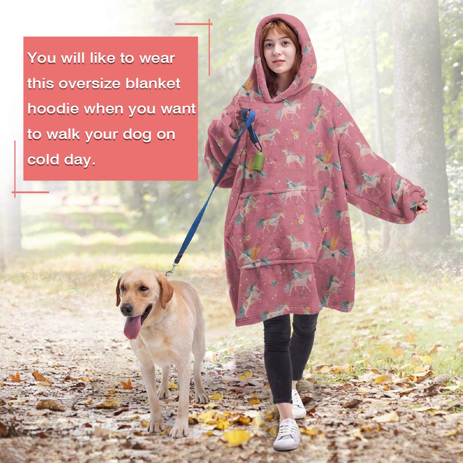 Wearable Oversized Blanket,Pink Unicorn Pattern Wearable Blanket Hoodie for Adults,Cozy Hooded Blankets with Super Pockets,Super Warm Fuzzy Pullover for Women & Men