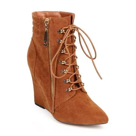 

Women Suede Pointy Toe Single Sole Zip Wedge Bootie DB97