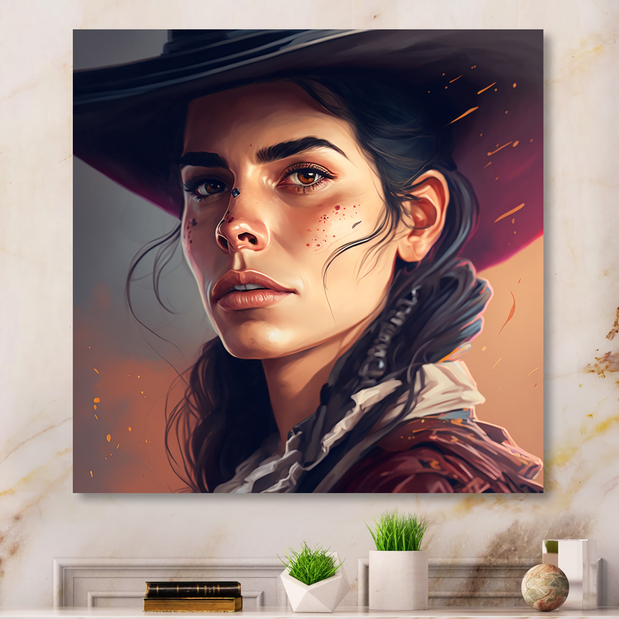 Designart Western Cow Girl I Canvas Wall Art