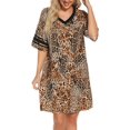 thumbnail image 1 of Chemise de Nuit pour Femmes, Chemise de Nuit en Coton Col en V Manches Courtes Pyjama Ample Confortable Robe Décontractée, Léopard, 1 of 5