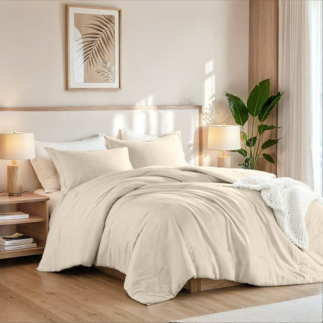 Regency Heights Ensemble de Literie 3 Pcs pour Lit Double/grand Lit, Couette Réversible avec Taies, Neutre, Couleur Unie