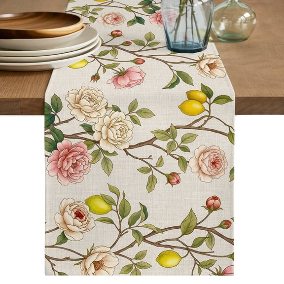 Table Runners 90 Inches Long Dress Scarves, Spring Floral Farmhouse Coffee/Dining/Kitchen Table Decor Table Runner for Living Room, Summer Lemons Farmhouse Art Rustic 13x90 Inch