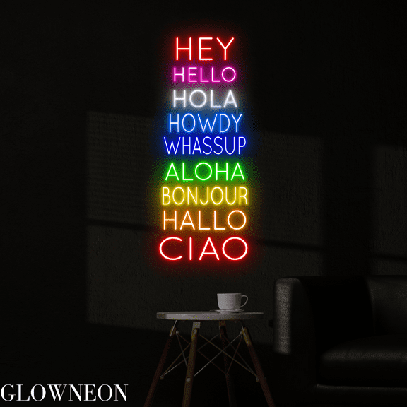 Glowneon Hey Hello Neon Sign, Welcome Led Sign, Bar Pub Wall Decor