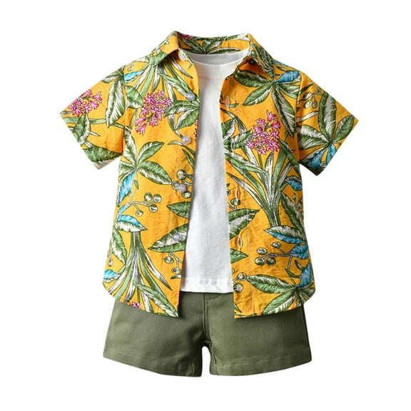 Odeerbi Toddler Baby Boys 2025 Fashion Short Sleeve Blouse Flower Retro Shorts Gentleman's Suit