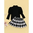 thumbnail image 4 of Seyurigaoka Kids Girls Solid Color Puff Sleeve High Collar Pullover + Plaid Pleated Skirt, 4 of 8