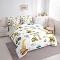 thumbnail image 2 of Castle Fairy Adorable Construction Vehicle Twin Bedding Sets 7-Piece for Children, Cheerful Excavator Motif Bedding Comforter Set for Dorm, White Yellow Blue,Grey Reversible, 2 of 7