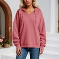 thumbnail image 2 of UJNDER Women's V Neck Knit Hoodie Long Sleeve Pullover Lined Casual Comfortable Everyday Red L, 2 of 6