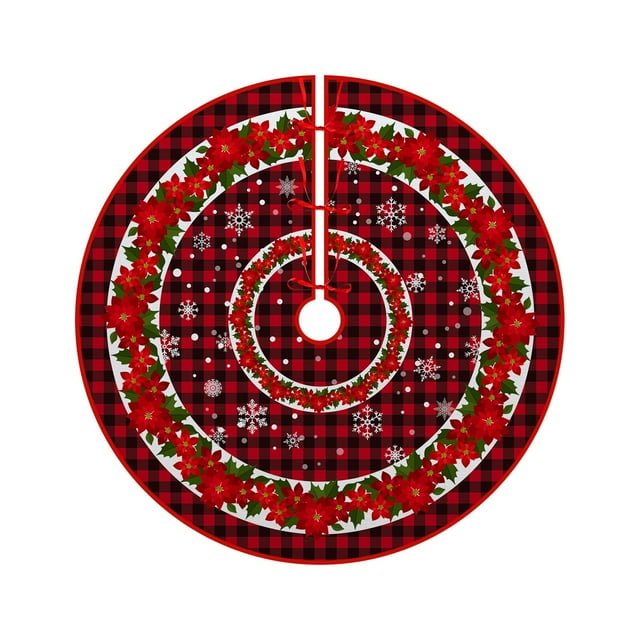Yhmxh Jupe de Sapin de Noël 35 Pouces Rouge Housse Douce Flocon de Neige Ornements Ronds Décoration de Sapin de Noël Rétro pour Intérieur Extérieur