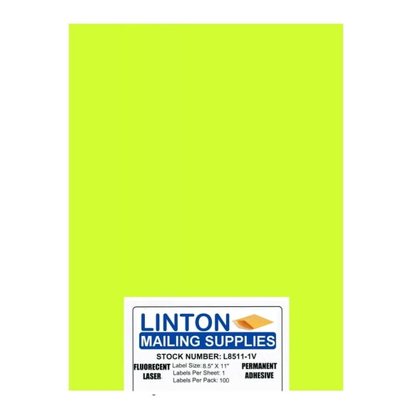 Blank Laser Labels, Fluorescent Yellow, 8.5" x 11", Full Sheet, Peel and Stick, Perm Adhesive - 100 Label Sheets Per Pack