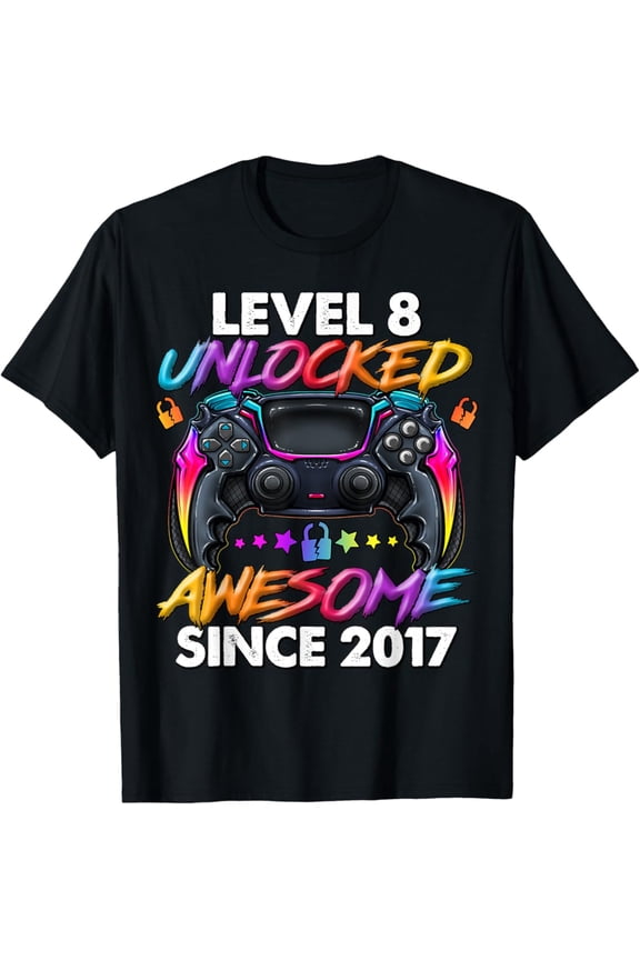 Level 8 Unlocked 8 Year Old Gifts 8Th Birthday Unisex Men Women T-Shirt S-5XL Best Birthday Gifts