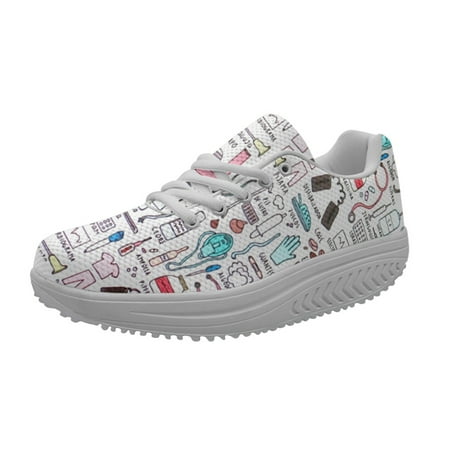 

New Fashion Women Flats Cartoon Dentisit Nurse Pattern Casual Shoes Breathable Mesh Female Sneakers Work Comfort Tenis Masculino