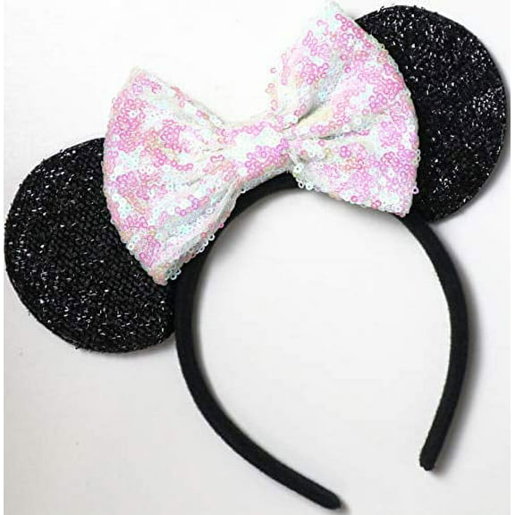 Iridescent Minnie Ears, White Mickey Ears, Wedding White Minnie Ears, Sparkly Mouse Ears, Bride Ears