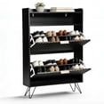 thumbnail image 5 of Ktaxon Fluted Shoe Cabinet with 2 Flip Drawers, Wood Shoe for Entryway, Black, 5 of 14