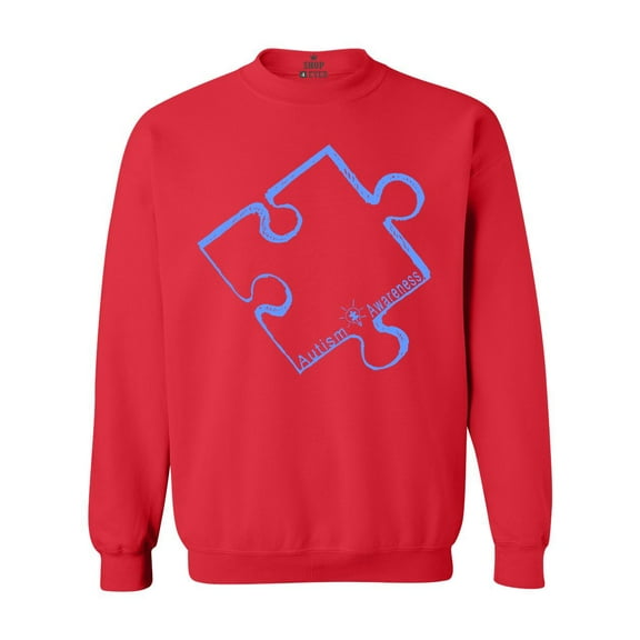 Shop4Ever Men's Blue Puzzle Piece Autism Awareness Crewneck Sweatshirt Medium Red