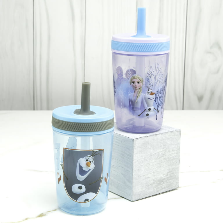 Zak Designs Disney Frozen II Movie Kelso Tumbler Set, Leak-Proof Screw-On Lid with Straw, Made of Durable Plastic and Silicone, Perfect Bundle for