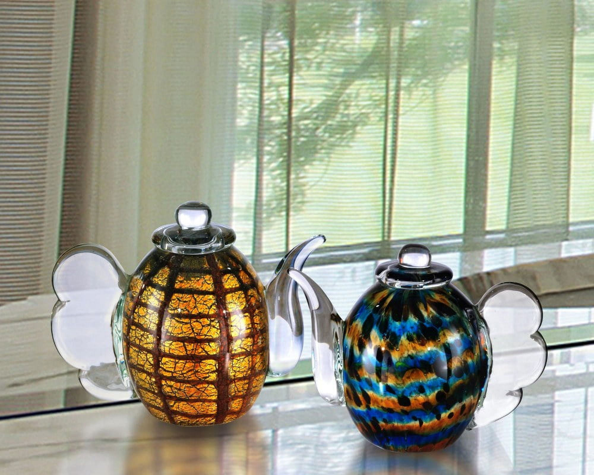 dale tiffany 2-piece inferno hand blown art glass tea pot sculpture amber