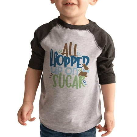 

7 ate 9 Apparel Boys Happy Easter Shirts - Funny All Hopped Up On Sugar Grey Shirt 18 Months