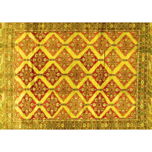 Ahgly Company Machine Washable Indoor Rectangle Persian Yellow Traditional Area Rugs, 5' x 7'