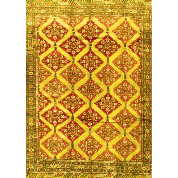 Ahgly Company Machine Washable Indoor Rectangle Persian Yellow Traditional Area Rugs, 4' x 6'