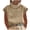Khaki, variant on Women's Linen Cut Out Top Eyelet Lace Hollow Out High Neck Short Sleeve Casual Boho Lightweight Loose Summer Blouse, Khaki L