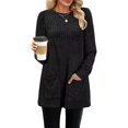 thumbnail image 4 of Women's Knitted Mid-Length Coat Round Neck Solid Color Pocket Warm Pullover Sweater 02-Black L, 4 of 5