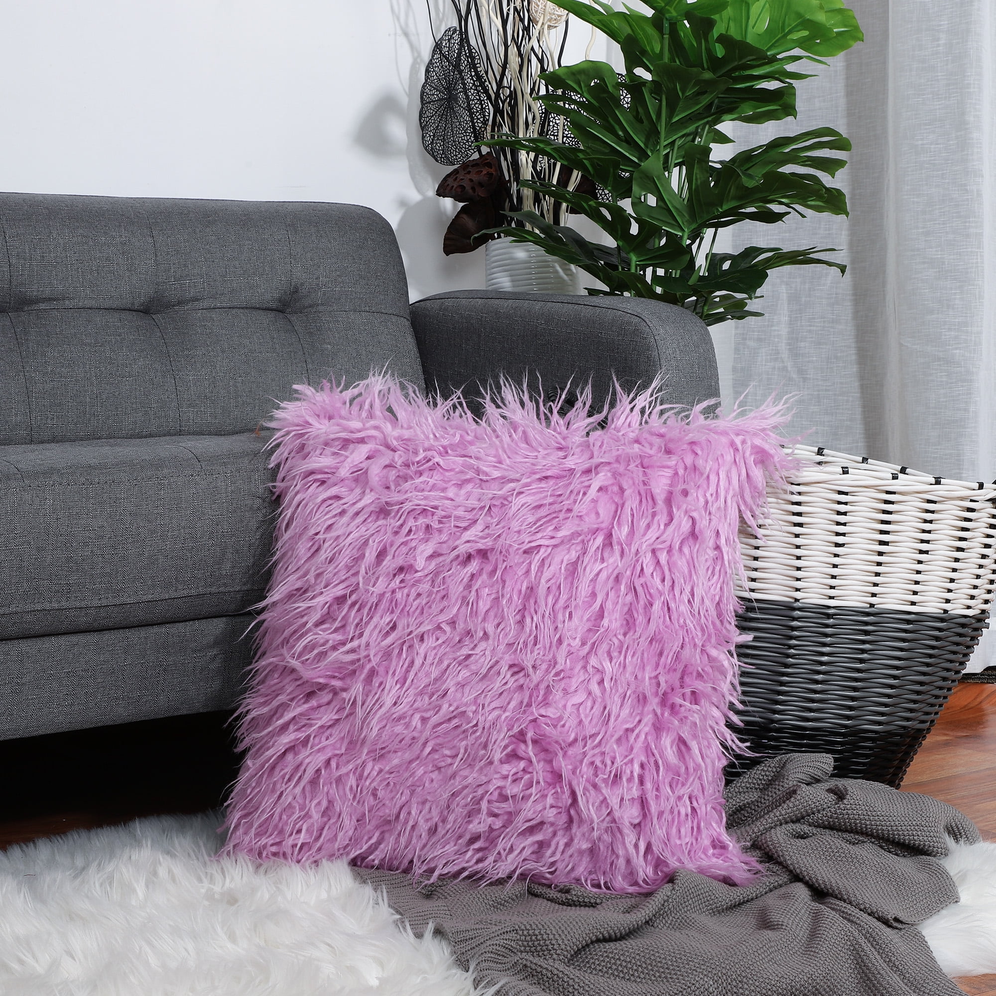Shaggy Faux Fur Throw Pillow Cover,Soft Plush Square Cushion Cover