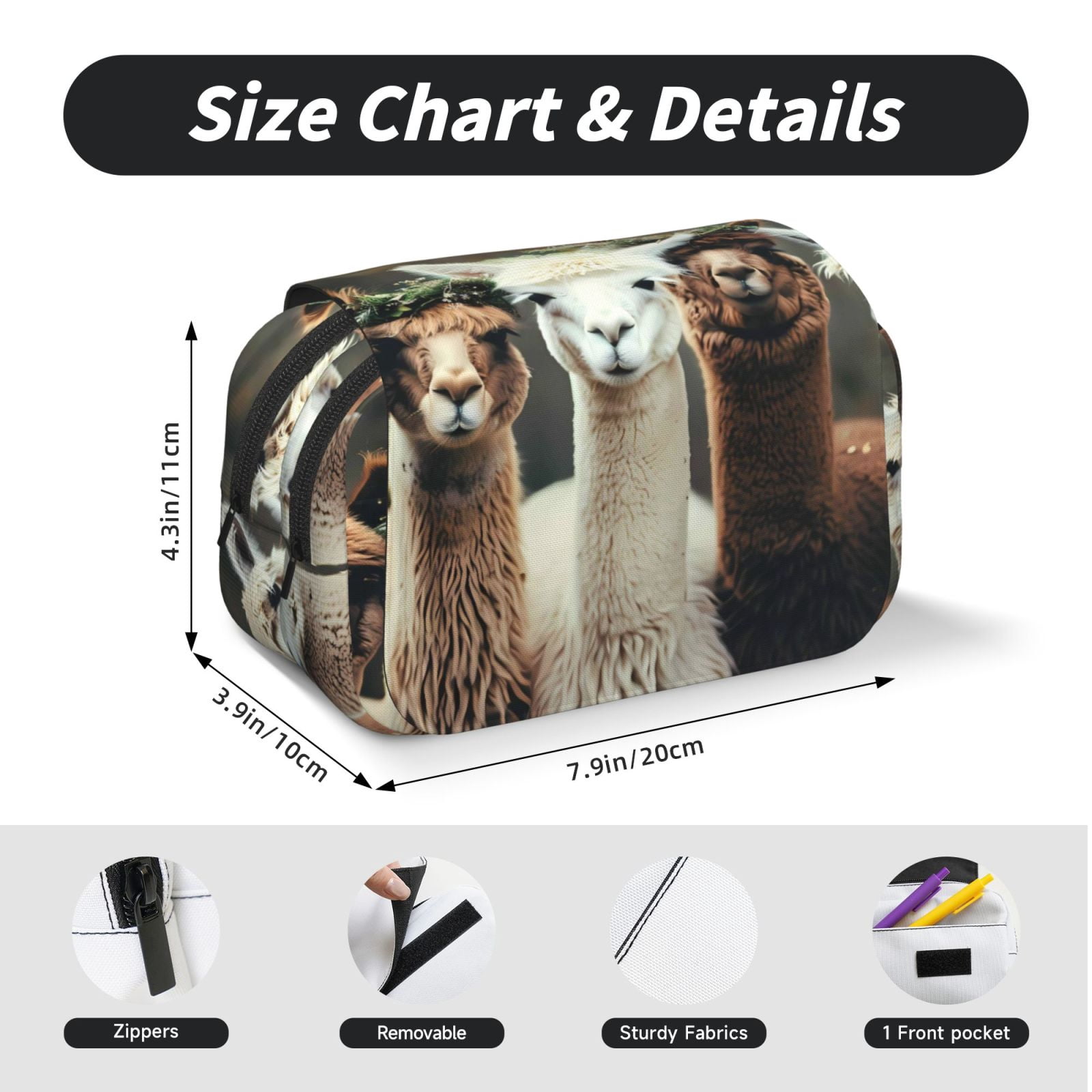 Large-Capacity Flip-Top Double-Layer Pencil Case, Multi-Functional Pocket Pen Case, Durable Stationery Organizer Cute Llamas Alpacas Mysticism (2)