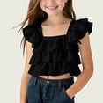 thumbnail image 2 of flyskyup Crop Tops for Girls Square Neck Short Flutter Sleeve Tiered Ruffle Cute T-Shirts Summer Beach Vacation Comfy Tees, 2 of 5