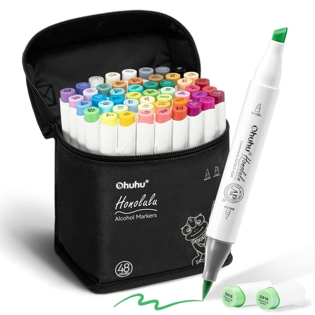 Set de Marcadores de Alcohol Ohuhu Punta Pincel 48 Colores Honolulu