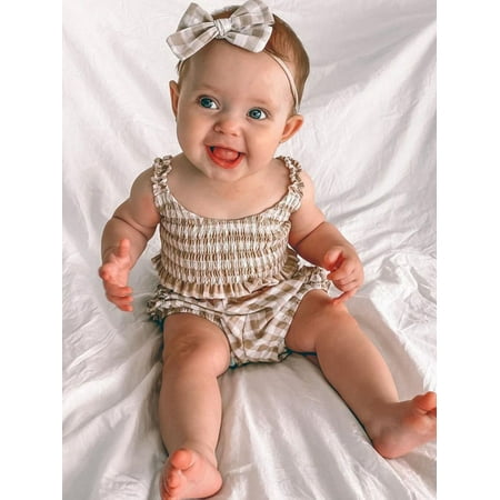 

Vera Natura 3Pcs Baby Girls Summer Outfits Plaid Ruched Tank Tops + Frilly Pantie + Hairband Clothes Set 0-18 Months